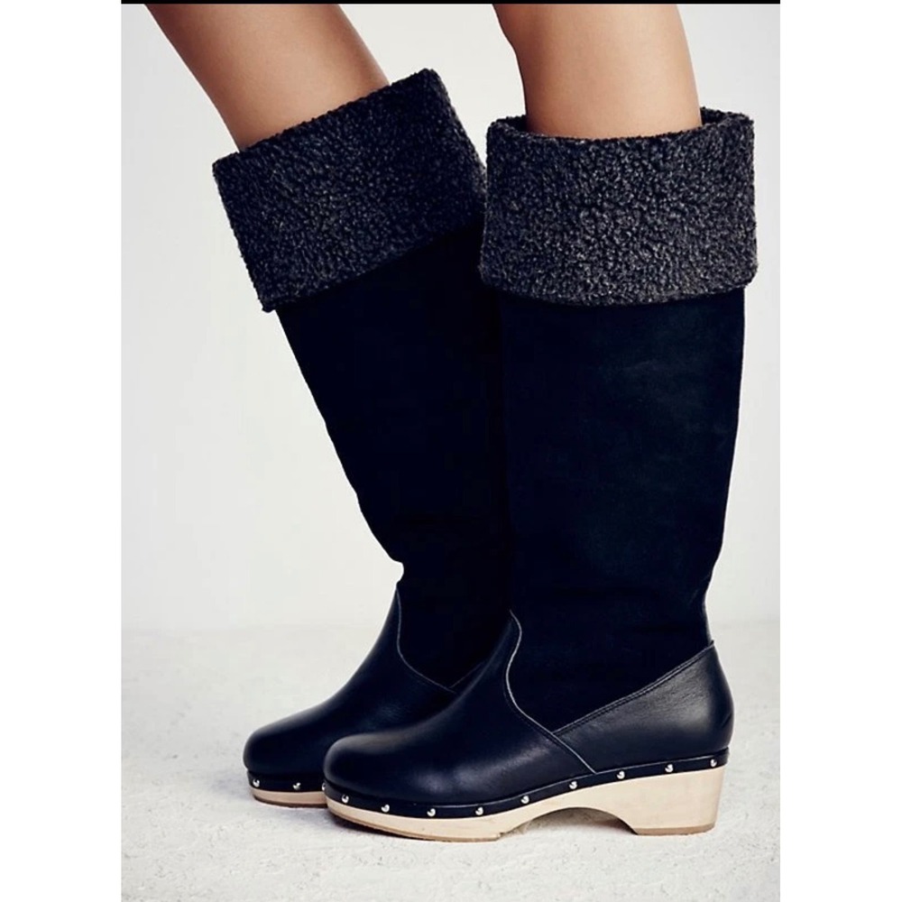 FREE PEOPLE CANOPY TALL CLOG BOOTS INTENTIONALLY BLANK SHOES BLACK size 6
